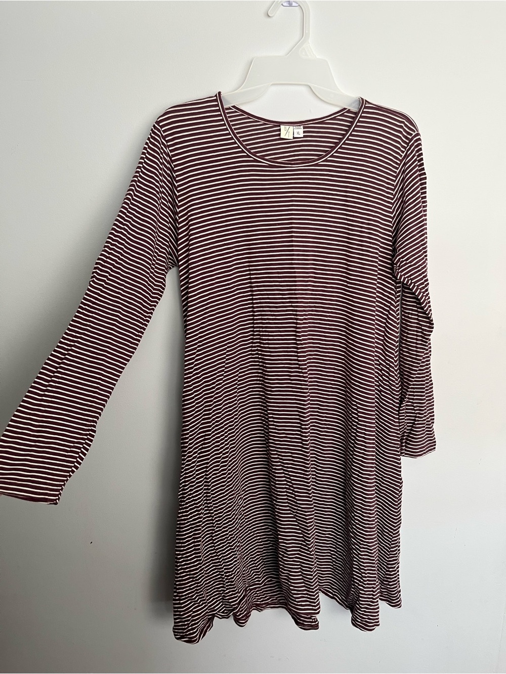 Striped Long Sleeve Tunic Dress - Burgundy & White